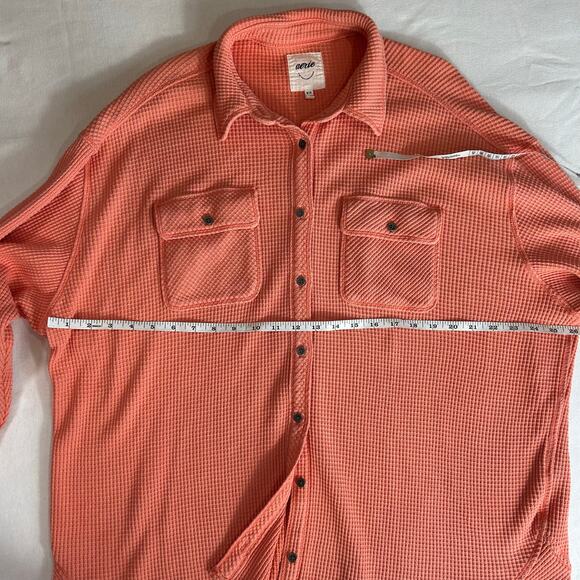 Arie Lumber Janes Waffle Knit Shirt Shacket Women's Size Medium Peach Button Up - Picture 5 of 9
